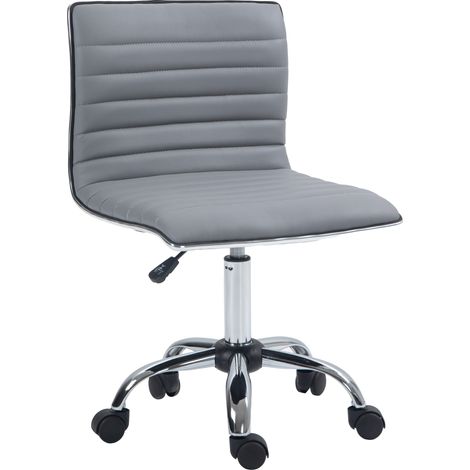 Armless Desk Task Chair Faux Lear Mid-back Computer Office Chair with Adjustable Seat Height, Chrome Base and Rolling Wheels for Home Office Light Grey (1/5)