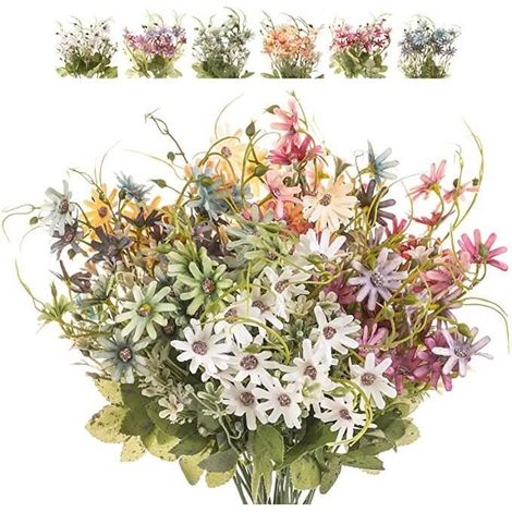 Fleurs Fleurs Sauvages Daisy Bundle Faux Plantes Soie Verdure En Plastique Marguerites Résistant Aux UV Floral -6pcs - multicolore (1/4)