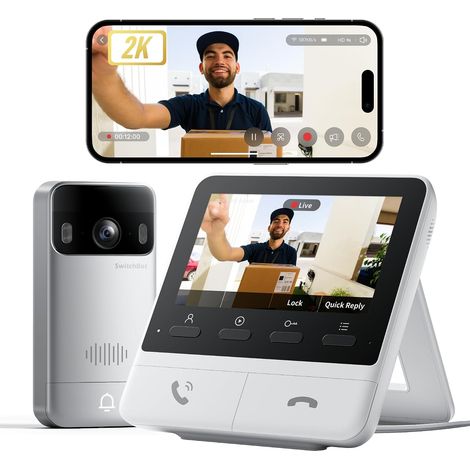Sonnette sans Fil avec Camera, 2K Visiophone sans Fil avec écran de 4,3 Pouces, Visiophone Intelligente avec Grand Angle de 165 °, 5000 mAh, Audio bidirectionnel (1/5)