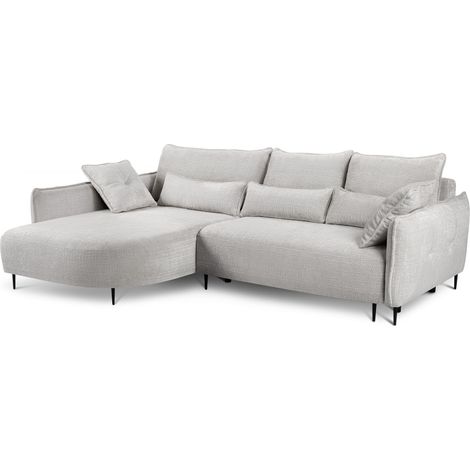 Selsey OBLIVIO - Ecksofa mit Schlaffunktion, Bettkasten, Chenille-Bezug Hellgrau, Ottomane links (1/5)