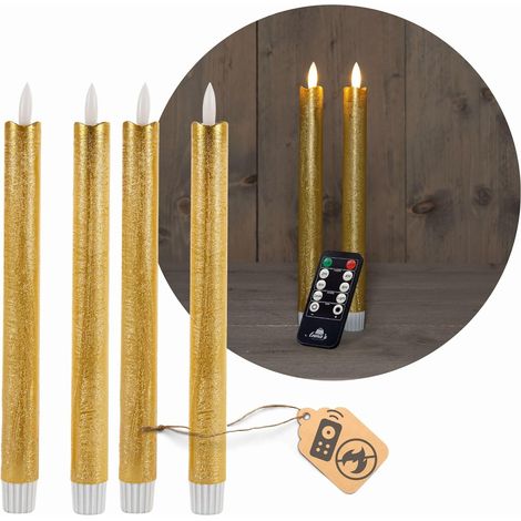 Bougies coniques LED Novaliv avec minuterie OR 4 pièces intérieur 6 heures - VRAIE CIRE 18 cm de hauteur pour les bougies 2,2 cm de diamètre 2 piles