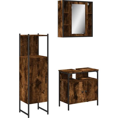 Maison Exclusive - 3-tlg. Badmöbel-Set Räuchereiche Holzwerkstoff