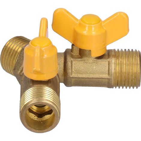 Robinet d'arrêt de gaz tout laiton, raccord à 4 voies, vanne à bille pour chauffe-eau à gaz naturel, noyau en cuivre épais, conception durable, installation facile, 1/2 po (1/5)