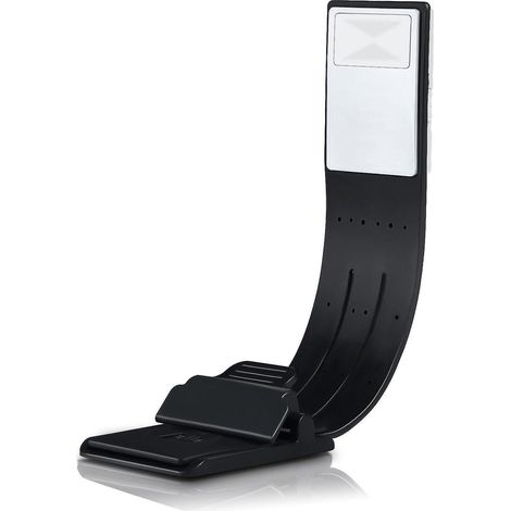 Lampe de lecture LED à pince, rechargeable par USB, avec interrupteur robuste et 4 niveaux de luminosité réglables (noir). (1/5)