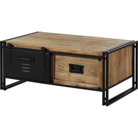 Tavolino da salotto in legno di Mango 120x70x50 laccato chiaro naturale / ferro nero BLACKBURN 103 (1/4)