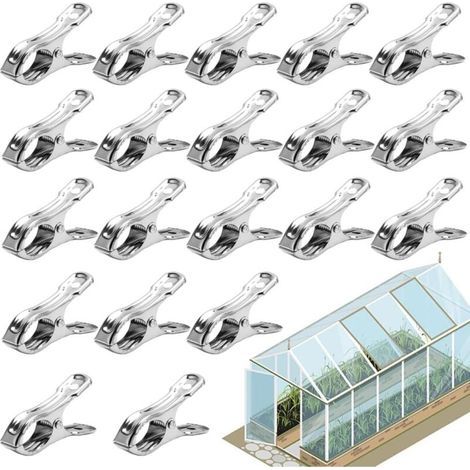 20 windbeständige Gewächshausclips aus Edelstahl, Gewächshauszubehör zur Reparatur wasserdichter Planen (1/5)