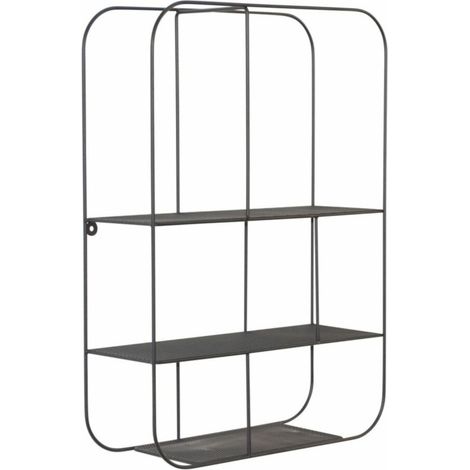 Estante de pared rectangular con 3 elegantes y prácticos estantes de metal negro ETA05036