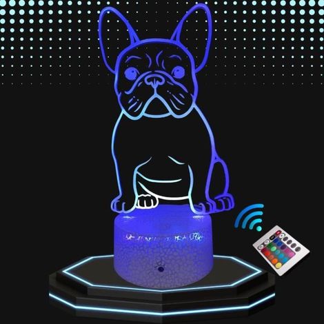 Lampe de chevet - 3D LED - Bouledogue Français - Veilleuse tactile - 16 couleurs - Décoration intérieure (1/4)