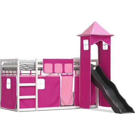 Maison Exclusive - Etagenbett mit Rutsche und Gardinen Rosa 90x20