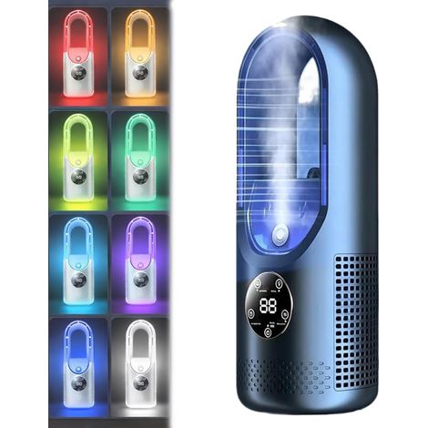 Ventilatore elettrico senza pale a 6 velocità con funzione di raffreddamento e illuminazione a LED a 7 colori – Ventilatore da tavolo portatile e ricaricabile con flusso d'aria potente e silenzioso (B (1/5)