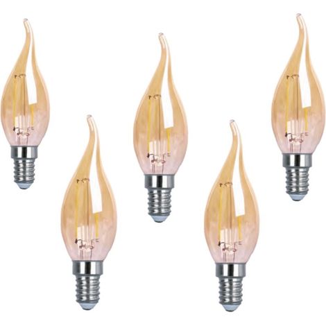 Pack 5 Bombilla Vela Led 4W 2200K Punta Torcida Cristal Dorado