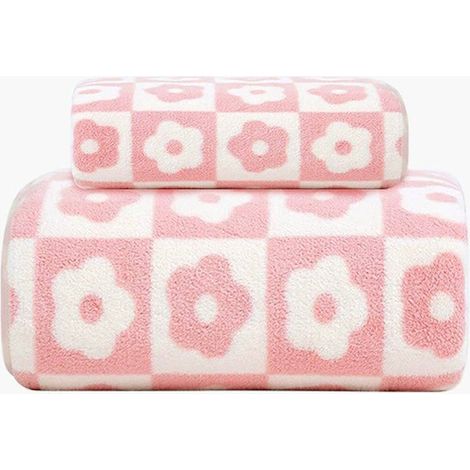 2 Serviette, 100% coton, motif floral rétro, absorbante, 75x35cm et 140x70cm, pour salle de bain couple (1/5)
