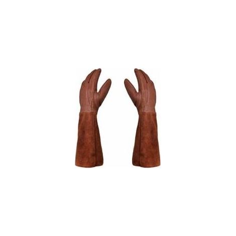 Gants - Paire de Gants de Jardinage - Protection Cuir - Gants de Jardinage pour les Épines et Ronces et Gants de Travail--Marron--M (1/5)