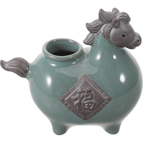 Vase en Céramique Chinoise Sculpté de Cheval, Vase à Fleurs en Porcelaine pour Fleurs Séchées, Décoration Intérieure pour Nouvel an Chinois et Fêtes, Figurine Animale Décorative (1/5)