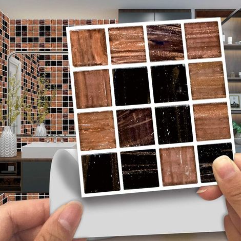 Hiser Adhésive Décorative à Carreaux pour Salle de Bains et Cuisine Stickers Carrelage, 30 Pièces Style Mosaïque imperméables Auto-adhésifs Décoration (Couleur du Bois,10x10cm)