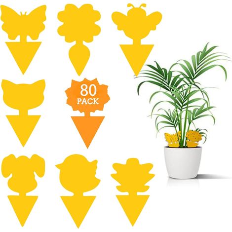 Piège Anti-Moucherons Plantes 80 Pcs-8 Motifs Autocollant Jaune (1/5)