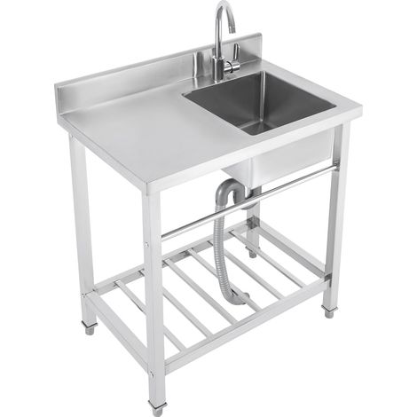 Évier de cuisine autonome en acier inoxydable avec meuble bas 1 bac - Évier commercial avec robinet - Capacité de charge : 220,46 kg