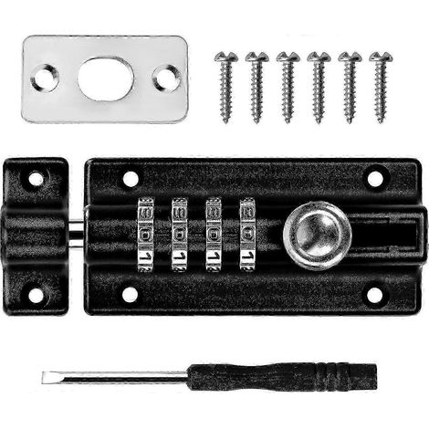 Verrou à combinaison à 4 chiffres, serrure mécanique à code, verrou coulissant sans clé, verrou anti-effraction pour armoire et jardin. (1/5)