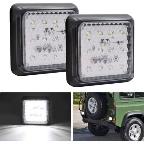 2PCS Feu Arrière LED pour Remorque,Carrés Feux Remorque LED 24V Blanc Feux de Frein Arrière Feux Antibrouillard pour Camion/Remorque/Caravane/Tracteur/Voiture,12LED-Blanc (1/5)