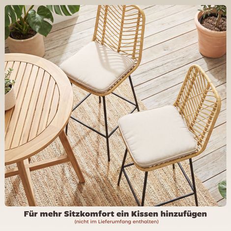 Lot de 2 tabourets de bar style bohème, rotin synthétique, repose-pieds inclus, 42,5 x 52 x 102 cm, Jaune et Noir (1/5)
