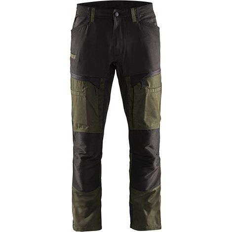 Pantalon de travail stretch 1456 - Vert Kaki/Noir M - FR(44) - SE(C50) - Longues (1/2)