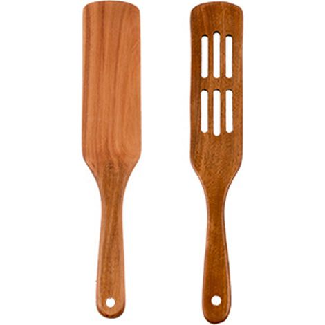 Spatule En Bois - Lot De 2 Pièces En Teck Naturel - Pour Cuisinière Antiadhésive, Mélange Et Cuisson - 2 Unités (1/5)