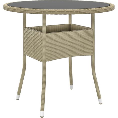 Mesa de jardín vidrio templado ratán sintético beige Ø80x75 cm