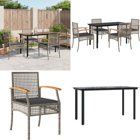 5-tlg. Garten-Essgruppe mit Kissen Grau Poly Rattan - Gartentisch - Gartenstuhl (1/5)