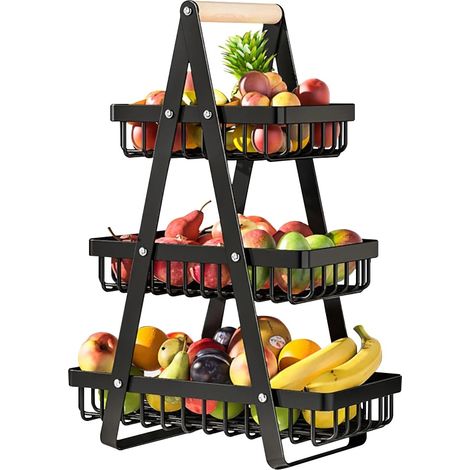 Panier à fruits et étagère à légumes, design à 3 niveaux, en acier inoxydable, 3-Tier (1/2)