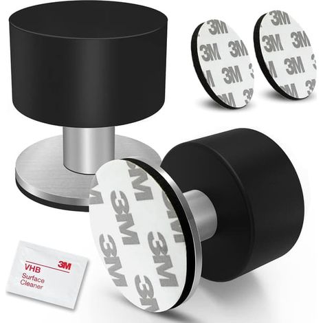 Butées de porte (lot de 2) avec autocollants supplémentaires, butée de porte auto-adhésive en caoutchouc noir et corps en acier inoxydable - H (1/3)