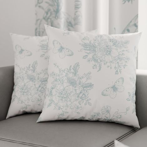 Lot de 2 Taies d'Oreillers 40x40 cm 100% Microfibre Hypoallergénique, Housse Oreiller Rectangulaire Motif Floral Vert d'eau, Paquet de 2 (1/3)