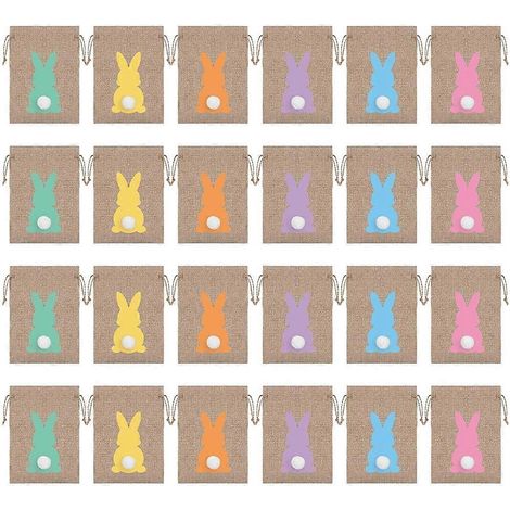 24 Stück Osterhasen-Geschenktüten mit Kordelzug für Süßigkeiten und Kekse – Partydekoration