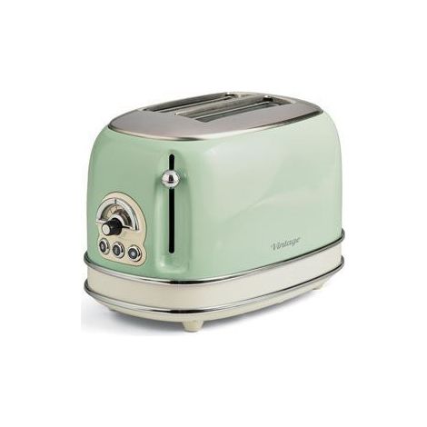 Grille-pain 2 fentes 810W – Acier vert vintage – Thermostat 6 positions – Fonction décongélation et réchauffage – Ariete (1/5)