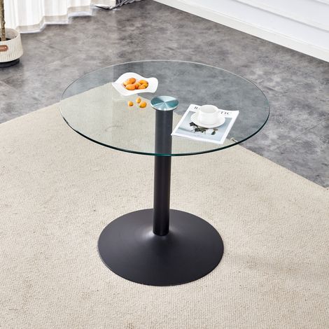 Tavolo da pranzo rotondo 85x85x76 cm in vetro trasparente, salvaspazio, FloraGrace (1/5)