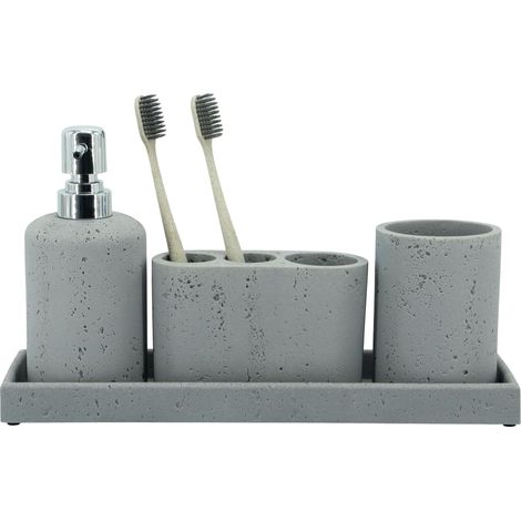 Accessoires de Salle de Bain Noirs avec Distributeur de Savon, Porte-Brosse à Dents, gobelet de Salle de Bain et Plateau de Coiffeuse, Organisateur décoratif pour Plan de Travail (1/5)