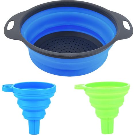 Passoires de Cuisine Pliables, Passoire Pliable en Silicone,Lot de 2 Entonnoirs de Cuisine,Panier de Passoire Pliables pour Pâtes, Légumes, Fruits (1/5)