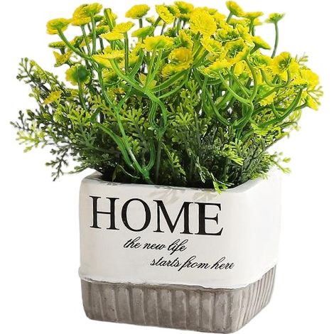 Bouquet de fleurs artificielles, fleurs en plastique longue durée, décoration intérieure, gypsophile jaune - Pot de fleurs (1/2)