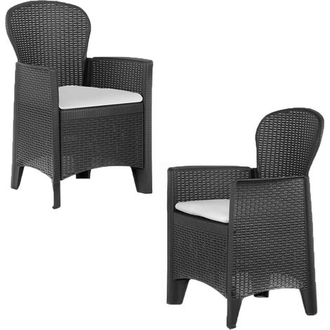 Poltrona antracite con braccioli e cuscino set 2 Sedie in resina per interno esterno da balcone terrazza giardino pub bar hotel (1/4)