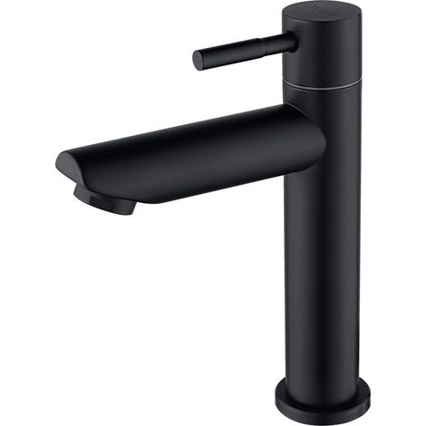 Kaelt - Robinet lave main eau froide uniquement, robinet lavabo eau froide pour WC, robinetterie avec Bec Hauteur 100mm en acier inoxydable Noir Matte (1/5)