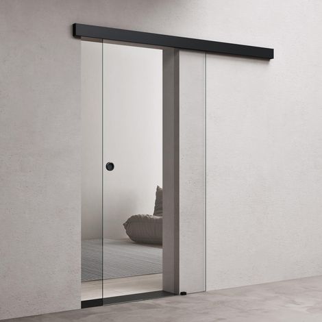 doporro Porte Coulissante en Verre 102,5cm x 205cm Transparent Poignée Ronde Distance au Mur de 15mm avec Amortisseur Amalfi 19-1025