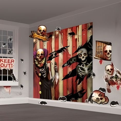 Décoration murale - Halloween - Tête de mort - Plastique - Résine - Posters et découpes inclus