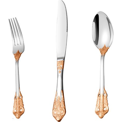 3 pièces Couverts Divers accessoire de portail, acier inoxydable, finition argentée avec accents dorés, compatible lave-vaisselle (1/5)