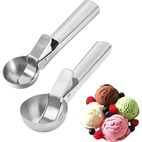2er-Pack Eisportionierer in verschiedenen Größen – antihaftbeschichtete Eisportionierer aus Edelstahl für Eisportionierer, Fleischbällchen, Obst und Teig (Silber) (1/5)