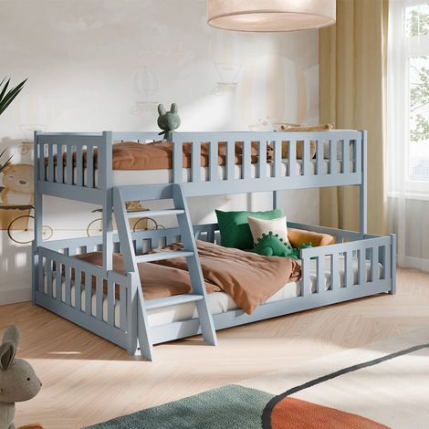 Letto a castello a terra 90-120x200 con reti a doghe incluse Léane Grigio (1/3)