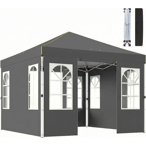 Tente pliante de jardin, hauteur réglable, sac de transport, gris foncé, 3 x 3 m, pour terrasse festival extérieur, abri pop-up pratique (1/5)
