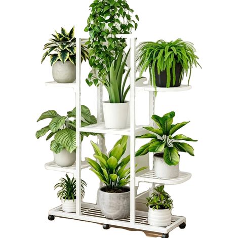 Soporte para macetas de metal, diseño de 5 niveles, antideslizante, impermeable, apto para uso en interiores y exteriores. (1/2)