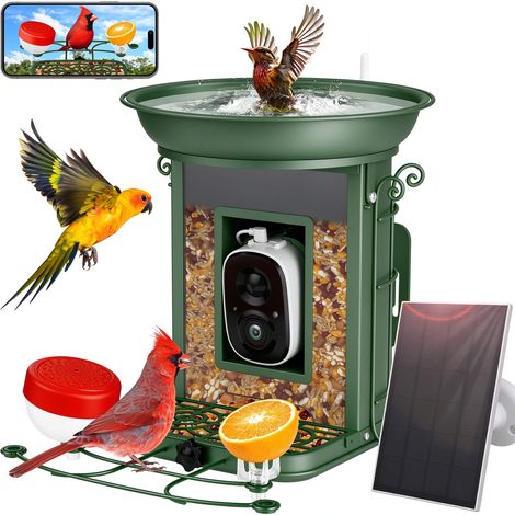 Mangeoire à oiseaux intelligente avec caméra HD 2K – Identification IA des espèces, WiFi 2.4G et stockage cloud, visionnage en direct, capacité 0,44 gal – Pour jardin, terrasse et balcon (1/5)