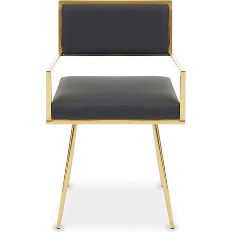 Interiors by Premier Black Modern Leather Effect Dining Chair, Metal Accent Chair with Cutout Back, Gold Finish Chair for Dinner (1/5)