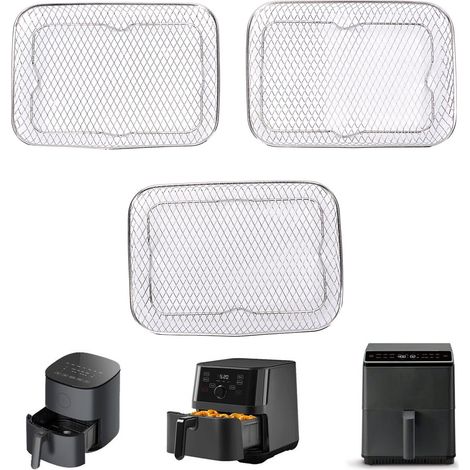 Lot de 3 Plateaux de Friteuse Stackable Rectangulaire 304 Inox Accessoires Lavable Machine Dimensions 19.4x13.4x9cm (1/5)