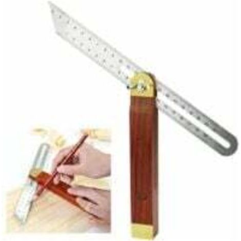 Fausse Equerre Menuisier en Acier Inoxydable et Bois 200mm Fausse Equerre à Manche 0 à 360 Degrés Durable Carrés de Menuiserie Échelle Double Face pour Ingénieur Dessinateur Menuisier